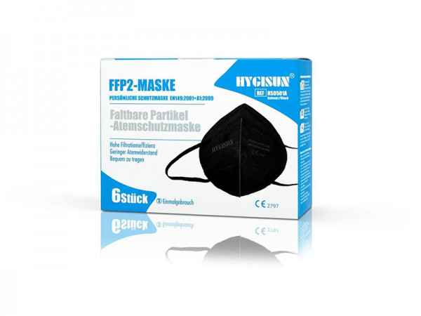 Faltbare FFP2-Atemschutzmaske schwarz inkl. Maskenhalterung